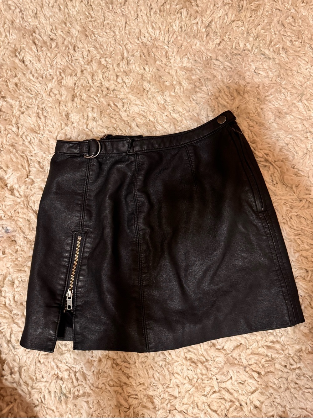 Free People Black Faux Leather Mini Skirt with Zip Detail